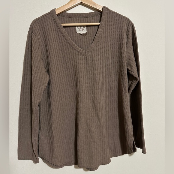 Chaser Tops - Chaser Taupe Ribbed Knit Top